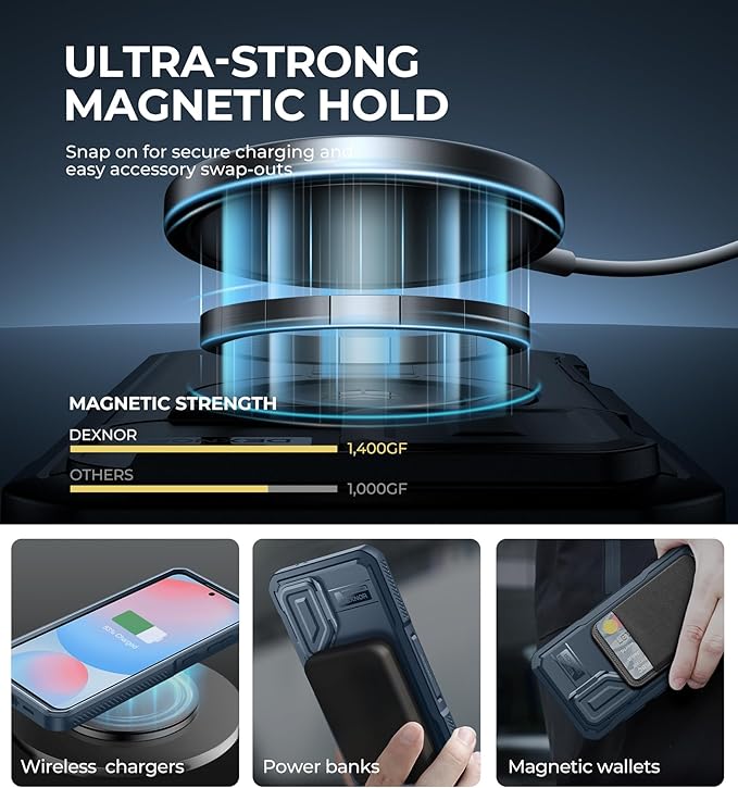 Dexnor for Samsung Galaxy S24 FE Case with Camera Cover & Adjustable Kickstand & Built-in Screen Protector, Magnetic Rugged Shockproof Bumper Cases Heavy-Duty Magnetic Protective Cover,Navy Blue