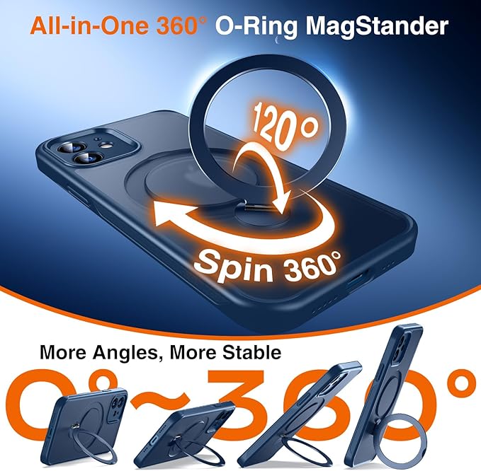 360° O-Ring MagStander for iPhone 12 Case, iPhone 12 Pro Case with Magnetic Stand Ring Holder [Compatible with MagSafe] [Military Shockproof] Kickstand iPhone 12/12 Pro Phone Cover Blue