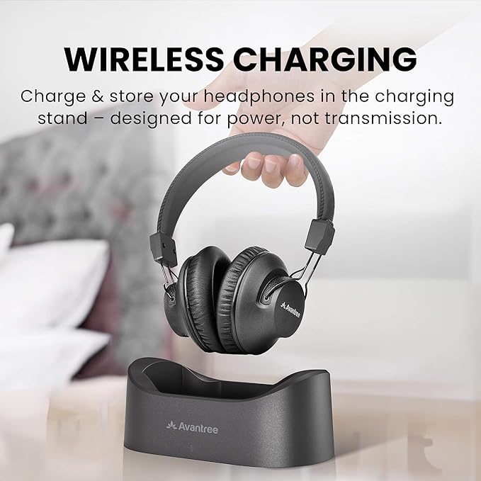 Avantree Audition 3 - Bluetooth Over-Ear Headphones with Wireless Charging Dock, 50H Battery, aptX-Adaptive, Clear Voice, Compatible with Samsung Smart TVs