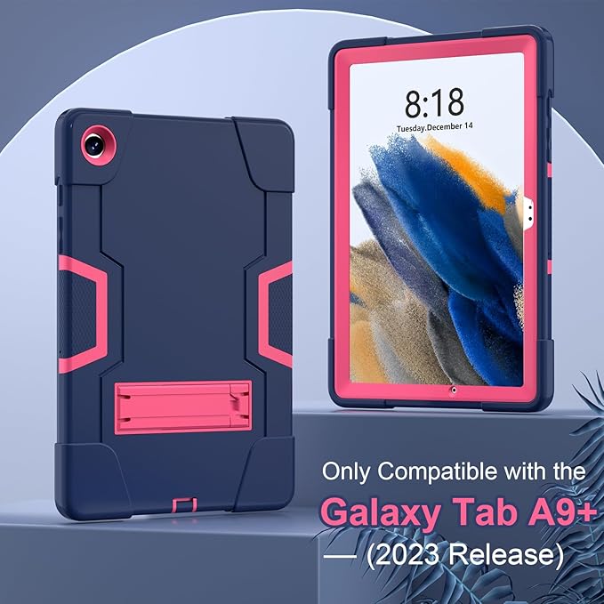 Case for Galaxy Tab A9 Plus 11 inch (2023), High Impact Protective Heavy Duty Shockproof Kickstand Cover for Samsung Galaxy Tab A9+ Plus 11" Model (SM-X210/X215/X216) Navy Blue+Rose red