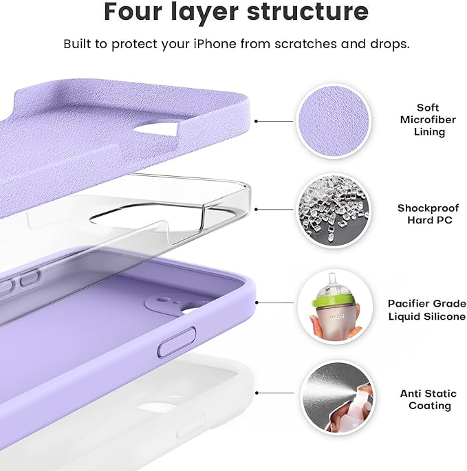 Vooii Compatible with iPhone 16e Case, Liquid Silicone Upgrade [Camera Protection] [Soft Anti-Scratch Microfiber Lining] Shockproof Phone Case for iPhone 16e 6.1 inch - Light Purple