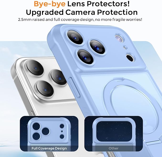 MOCCA Compatible with iPhone 17 Pro Case with Magnetic Invisible Stand [Full Camera Protection] [Compatible with Magsafe] Military Drop Shockproof Translucent Matte Phone Case Cover 6.3",Light Blue
