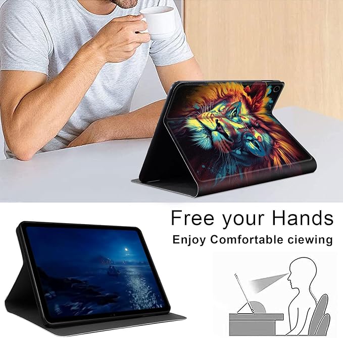 Case for Samsung Galaxy Tab A9 8.7-Inch 2023, Slim PU Leather Stand Cover with Auto Wake/Sleep, Multi-Angle Viewing & Shockproof, Lion with Glasses