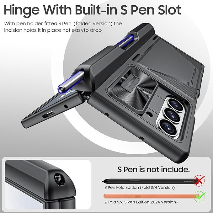 for Samsung Galaxy Z Fold 6 Case with Card Holder, Built in RFID Blocking & S Pen Holder& Slide Camera Cover& Hinge Protection& Full-Body Rugged Shockproof Wallet Case for Galaxy Z fold 6, Black