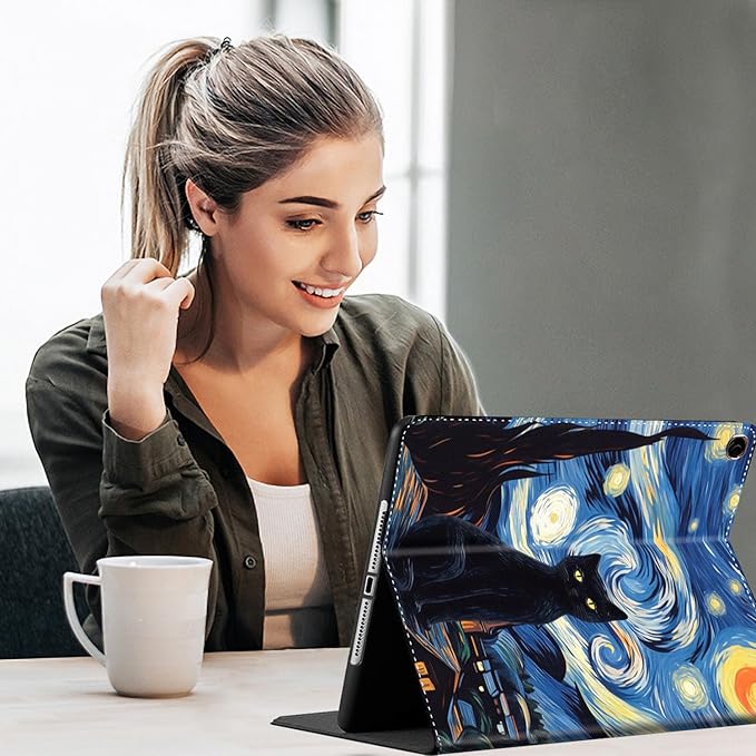 Case for Galaxy Tab A9 Plus ， Auto Sleep/Wake Multi-Angle Viewing Slim Folio Stand Cover for Samsung Galaxy Tab A9+/A9 Plus 11 Inch 2023 (SM-X210/X216/X218), The Starry Night Black Cat