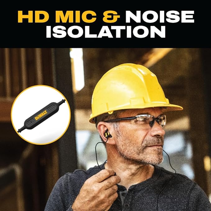 DEWALT Heavy Duty Neckband Bluetooth Earbuds - Black Special Edition Wireless Bluetooth 5.2 Headphones w/Microphone, Lightweight Comfort, IP56 Waterproof, Deep Bass, 20H Jobsite Behind-Neck Earphones