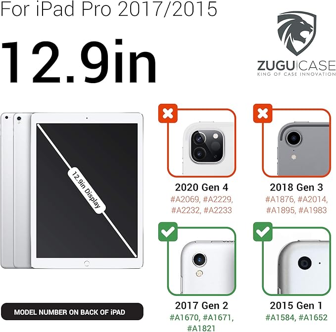 ZUGU CASE 2017/2015 iPad Pro 12.9 inch (Old Model) 1st & 2nd Gen Case Prodigy X, Very Protective But Thin, Convenient Magnetic Stand, Sleep/Wake Cover for Men & Women, Black