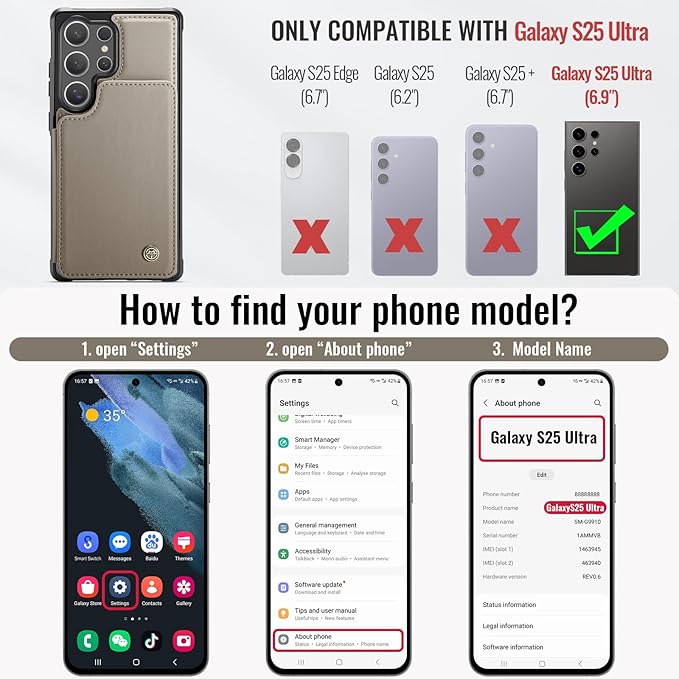 Vinich for Samsung Galaxy S25 Ultra Wallet Case with Card Holder, RFID Blocking Credit Slots Kickstand Shockproof Phone Cover for Women Men, Gray
