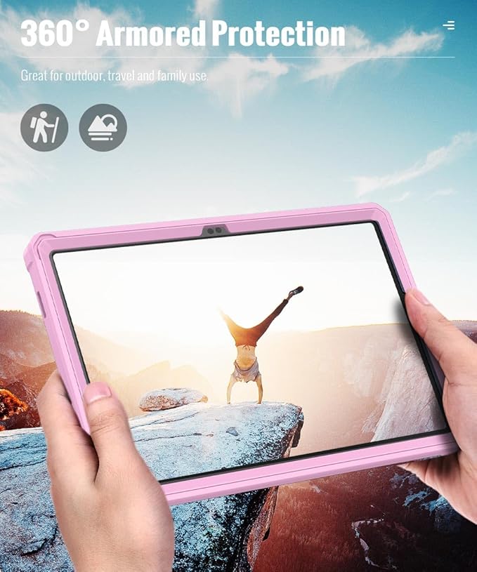 MoKo Case Fit Galaxy Tab A9 Plus 11-Inch 2023 (SM-X210/X216/X218), Shockproof Full Body Rugged Stand Back Cover Built-in Screen Protector Fit Galaxy Tab A9+ 11" 2023, Flowers Pink