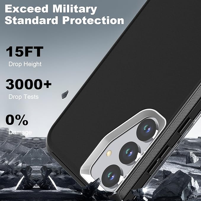 Designed for Samsung Galaxy S24/S25 Case [with Privacy Screen Protector] 3-Layer Full Body Protection Rugged Shockproof Heavy Duty Phone Case Cover, Black/Grey