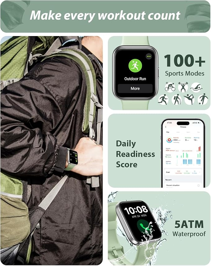 Smart Watch for Men Women(Call Receive/Dial), Alexa Built-in, 1.8" Touch Screen Fitness Tracker with Heart Rate Sleep Tracking, 100 Sports Modes, 5ATM Waterproof Smartwatch for Android iPhone