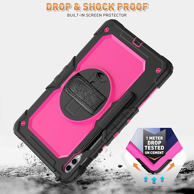 Timecity Case for Samsung Galaxy Tab S10 Plus/ S9 FE Plus/ S9 Plus 5G Tablet 12.4'' Case - Heavy Duty Protective Cover with Screen Protector, Stand, Shoulder Strap & S Pen Holder, Kids-Friendly, Rose