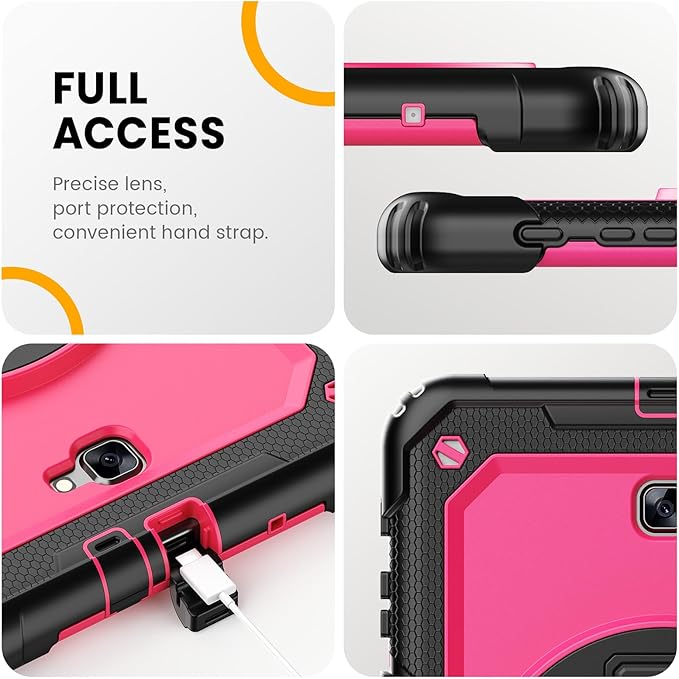 Timecity Case for Galaxy Tab A 10.1 2016 Release (SM-T580 T585 T587), Heavy Duty Protection Case with Screen Protector, Swivel Stand, Hand Strap and Shoulder Strap Stylus Holder - Rose