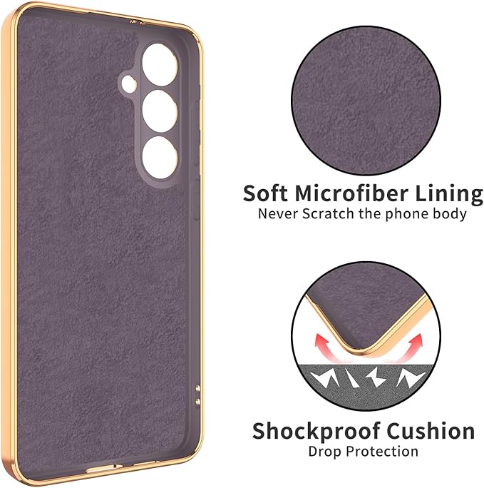 Dinick Purple for Samsung Galaxy S24+ Case with Ring Holder Kickstand [with Magnetic] Soft TPU Bumper, Glitter Gold Electroplated Cover Slim Thin Protective Phone Case for Galaxy S24 Plus