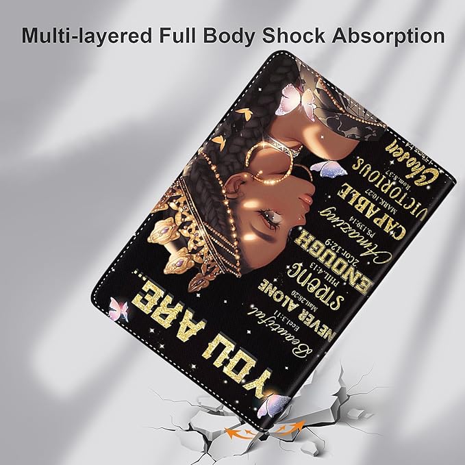 Case for Samsung Galaxy Tab A9+ 11’2023 Model (SM-X210/X216/X218)，Slim Fit Foldable Standing Cover Case with Auto Sleep/Wake，African American Woman Queen Butterfly