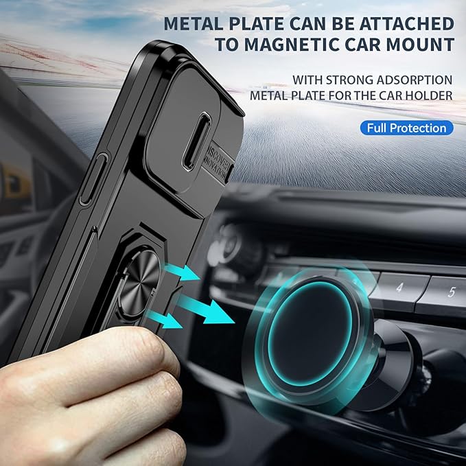 Case for iPhone 14 Pro Phone Case with Slide Camera Cover, with Finger Ring Holder Stand, fit Magnetic Car Mount, for iPhone 14 Pro - Black