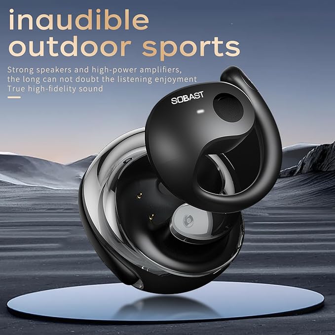 Open Ear Wireless Hanging Earbuds, Ideal for Workout, Non - in - Ear Design with Wireless Connectivity, Sports - Oriented with Ultra - Long Battery Life, Spherical Shape, Black