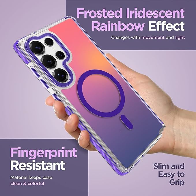 MOWIME Magnetic Case for Samsung Galaxy S25 Ultra [Compatible with Magsafe] [Cute Fashion Fluorescent Design] [1 Screen Protector] Slim Translucent Matte Case for Galaxy S25 Ultra 6.9", Purple