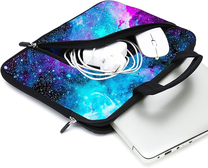 Blue Galaxy Neoprene Laptop Case - 11.6" & 12.2" Fits MacBook Air, Samsung, Acer, HP Ultrabook & Chromebook - Two Pockets, Handle & Tablet Sleeve
