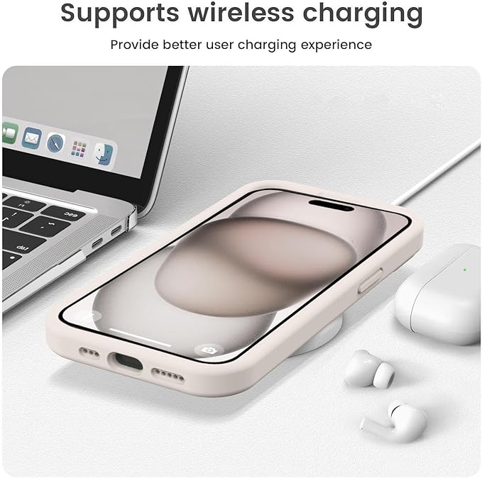 Vooii Compatible with iPhone 15 Plus Case, Upgrade Liquid Silicone [Enhanced Camera Protection] [Soft Anti-Scratch Microfiber Lining] Shockproof Phone Case for iPhone 15 Plus 6.7 inch - Stone