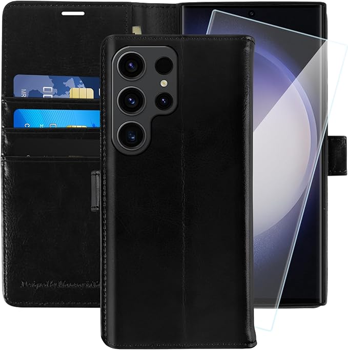 MONASAY Wallet Case Compatible for Galaxy S23 Ultra 5G,[RFID Blocking] Flip Folio Leather Cell Phone Cover with Credit Card Holder, 6.8 inch, Black