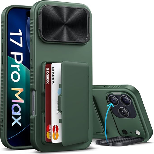 for iPhone 17 Pro Max Case Wallet with Stand, Built-in Card Holder & Camera Cover, Military Grade Drop Protection Rugged Protective Wallet Phone Case for iPhone 17 Pro Max 6.9" 2025, Green