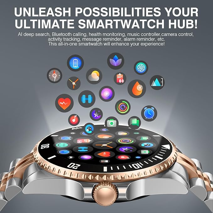 2025 DA GPT Smart Watch with Bluetooth Call,1.19-inch AMOLED Display, 24/7 Heart Rate, Blood Oxygen, Blood Pressure, Sleep Monitor, 107 Sports Fitness Tracker, Compatible Android and iOS Silver Gold