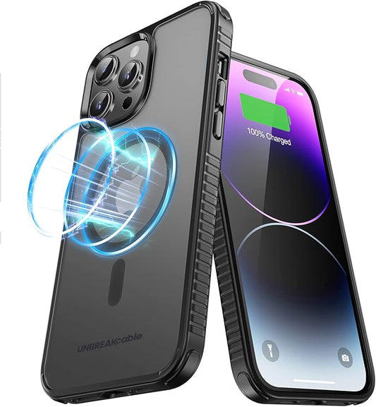 UNBREAKcable Magnetic Case for iPhone 14 Pro Max, [Compatible with MagSafe] [Military Grade Shockproof] [Non-Slip] Translucent Matte Back& Soft Silicone Airbag Bumper for Apple 6.7inch – Black