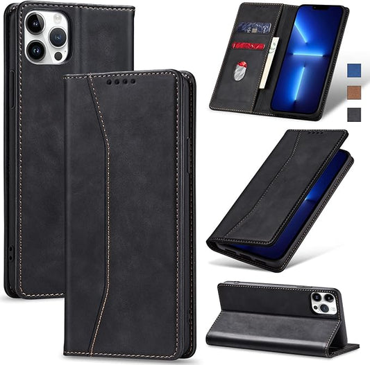 Jasonyu Flip Wallet Case for iPhone 13 Pro,Leather Magnetic Folio Cover with Card Holder,Kickstand - TPU Shockproof Durable Protective Phone Case,Black