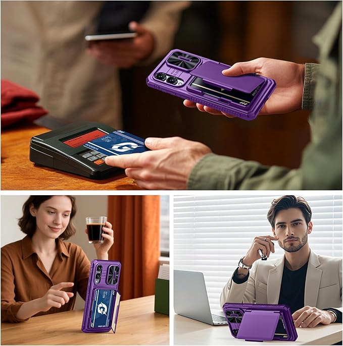 for Samsung Galaxy S25 Edge Case Wallet with RFID [Cards Holder][Camera Cover][Edge Raised] Full Body Shockproof Silicone Protective Phone Case for Galaxy S25 Edge 2025 (Purple)