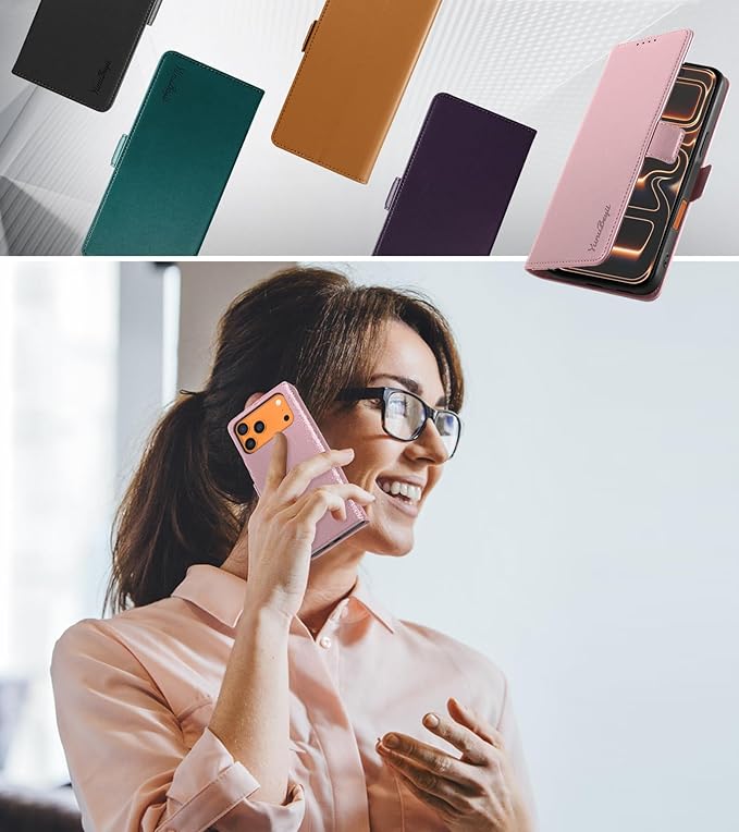 Wallet Flip Case for iPhone 17 Pro Max 5G - [RFID Blocking] Luxury PU Leather Card Holder Magnetic Phone Cover with Kickstand,Shockproof Protective Case,Pink