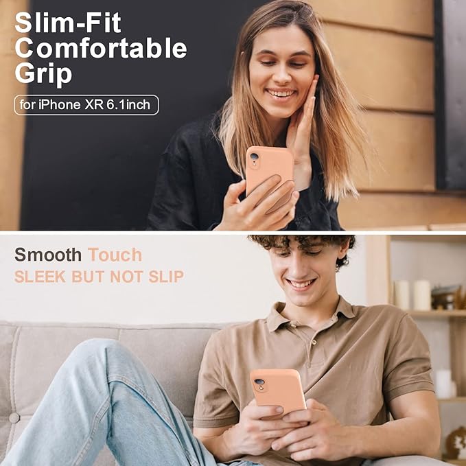 Vooii Compatible with iPhone XR Case, Upgraded Liquid Silicone with [Flat Edges] [Camera Protection] [Soft Anti-Scratch Microfiber Lining] Phone Case for iPhone 10 XR 6.1 inch - Cantaloupe