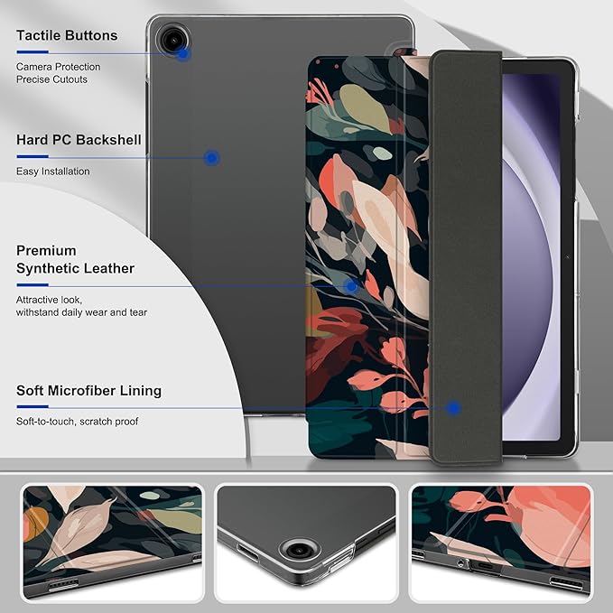 DONGKE Case for Samsung Galaxy Tab A9+/A9 Plus 11 inch 2024 2023 (SM-X210/X216/X218), Slim Stand Hard PC Translucent Back Shell Smart Cover, Auto Wake/Sleep - Painted Florals