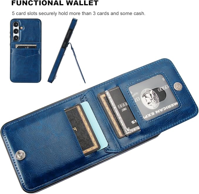 KIHUWEY for Samsung Galaxy S24 Plus Case Wallet with Credit Card Holder, Flip Premium Leather Magnetic Clasp Kickstand Heavy Duty Protective Cover for Samsung Galaxy S24 Plus 6.7" (Blue)