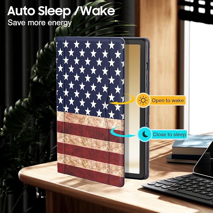 OKP Case for Samsug Galaxy Tab A9+ Plus 11 inch 2024(SM-X210/X216/X218), PU Leather Folio Cover with Multi-Angle Stand//Pen Holder, Auto Wake/Sleep Case for Galaxy A9+ 11" Tablet (Flag)