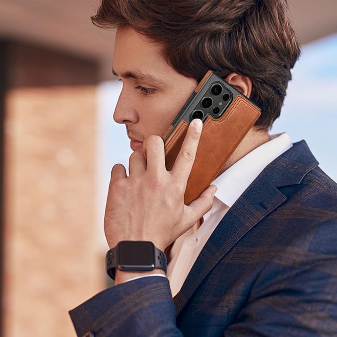 DJDUCK Designed for Samsung Galaxy S25 Ultra Case Wallet with Card Holder, [Magnetic Clasp Cover] [RFID Blocking Leather Protection] Shockproof Women Men Cases for Samsung S25Ultra Light Brown