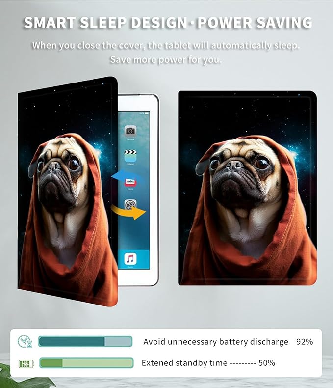 Case for 13 Inch Microsoft Surface Pro 8 (2021 Release) PU Leather Slim Lightweight Multiple Angles Stand Smart Cover with Auto Wake/Sleep for 2021 Surface pro 8 13 Inch, Cute Pug Dog