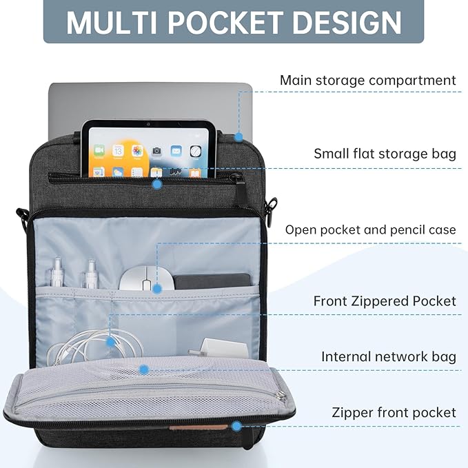 13.3-14 Inch Laptop Sleeve Bag, Padded Carrying Case for MacBook Pro M3/M2 14" /13", MacBook Air 13.6" M3/M2 2024/2022, Surface Pro AI PC/9/8 13",Protective Bag with Accessory Pocket, Grey