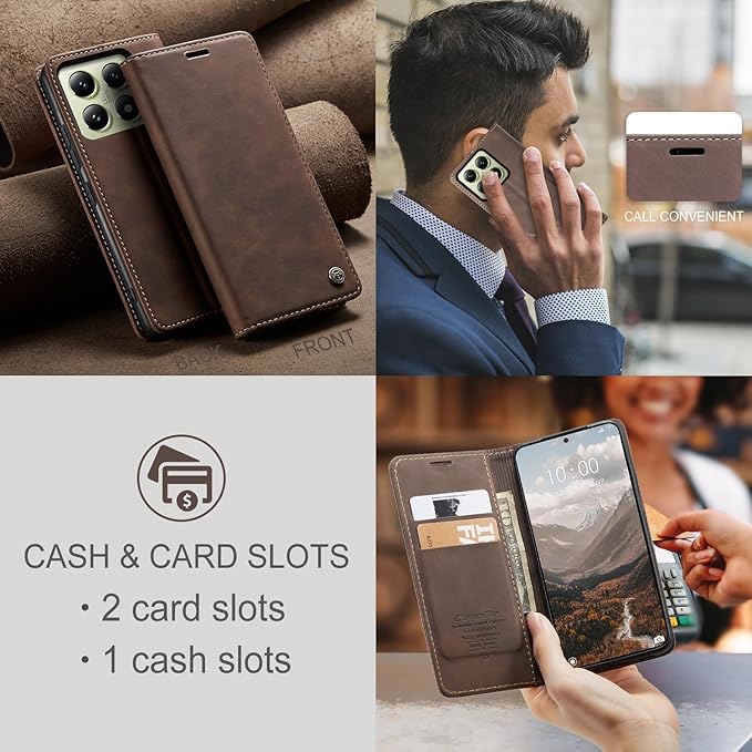 for Xiaomi 14T Case, Flip Wallet Leather Case with Card Holder Magnetic Closure Shockproof Kickstand Protective Phone Cases Cover for Xiaomi mi 14T, Coffee
