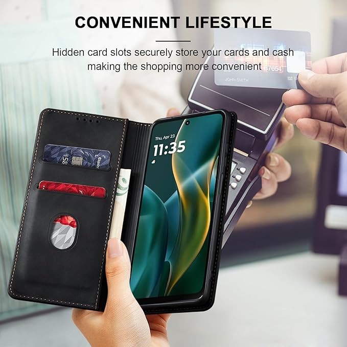 Jasonyu Flip Wallet Case for Moto G 5G (2025),Leather Magnetic Folio Cover with Card Holder,Kickstand - TPU Shockproof Durable Protective Phone Case,Black