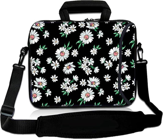 RICHEN 14 15 15.4 15.6 inch Laptop Shoulder Bag Messenger Bag Notebook Handle Sleeve Neoprene Carrying Travel Case with Accessories Pocket (14-15.6 inch, Daisy)