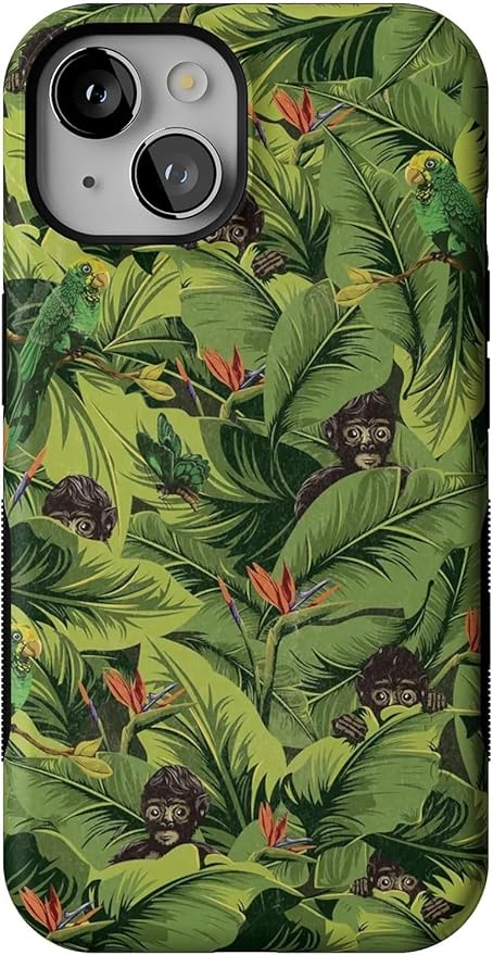 Casely iPhone 14 Case | Sneaky Monkeys | Frida Kahlo Floral Jungle | Compatible with MagSafe | Bold Protective Design