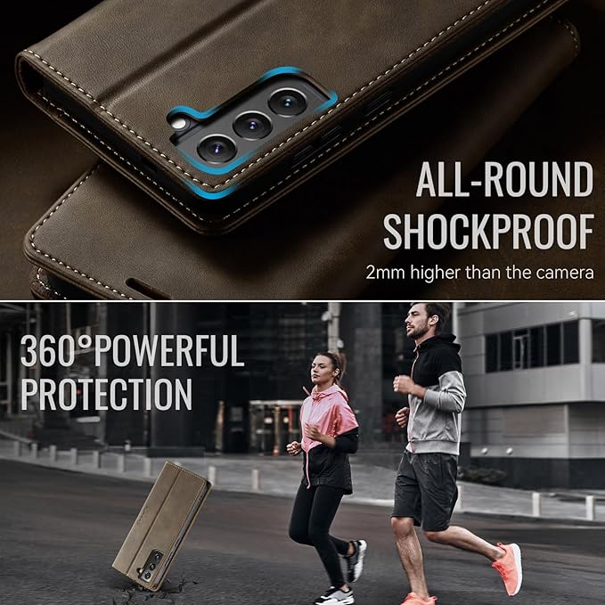 Wallet Case for Samsung Galaxy S22 Leather Wallet Flip Cover with Card Holder, Kickstand, Magnetic Closure, RFID Blocking TPU Shockproof Phone Case Compatible with S22, Coffee