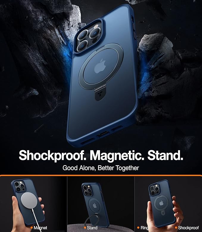 TORRAS Shockproof Magnetic for iPhone 13 Pro Max Case [Fit for Magsafe] with Stand, [10ft Military Drop Protection] Translucent Back Slim Protective 13 Pro Max Phone Case 6.7 inch, Blue