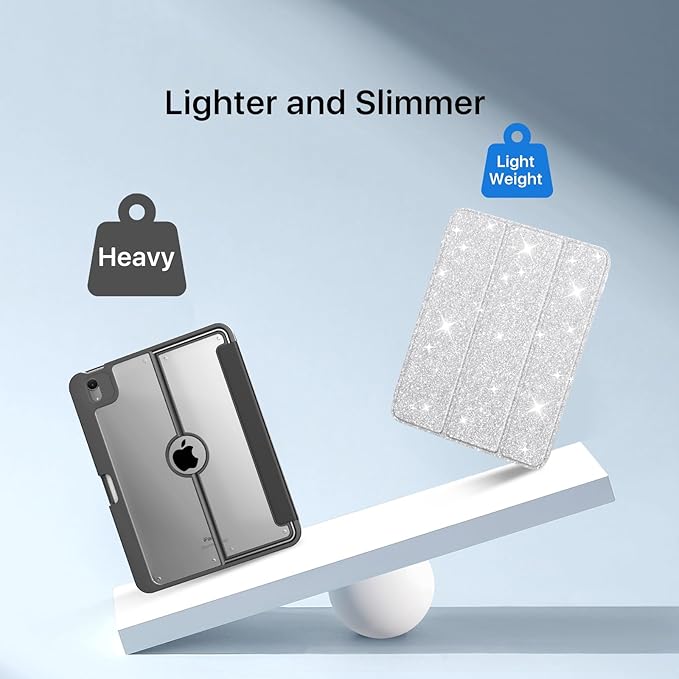 MoKo for iPad (A16) 11th Generation Case 11 Inch 2025, iPad 10th Gen Case 10.9 Inch 2022 with Pencil Holder, Slim Light Trifold Protective Cover with Hard PC Transparent Back Shell, Sparkling Silver