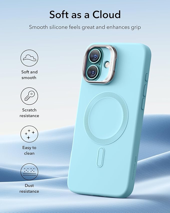 ESR for iPhone 16 Case, Camera Control Button Silicone Case with Stand, Compatible with MagSafe, Built-in Camera Stash Stand, Magnetic Phone Case for iPhone 16 Pro Max,Cloud Series,Teal