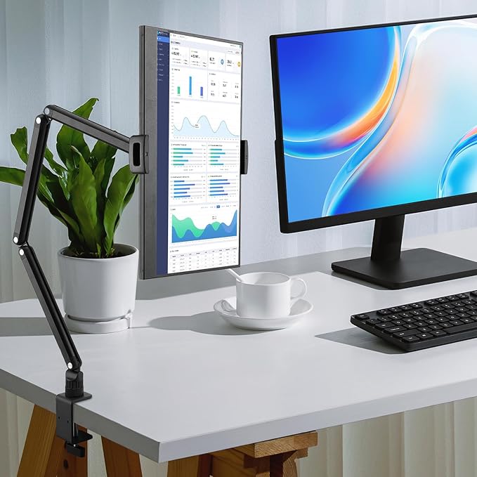 Tablet Stand Holder for ipad,Kindle,Portable Monitor Stand Holder 15.6'' Max,Foldable Tablet Mount Arm for ipad with 360°Rotate Base,Fits for Cell Phone,Kindle,Tabs 12.9'' Max(Not Over 2.65lb)