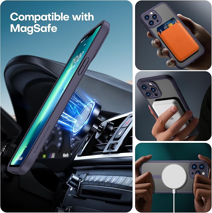ImpactStrong Magnetic Guard Designed for iPhone 13 Pro Max Case [Camera Protection] [Military Grade Drop Tested] [Compatible with MagSafe] Slim Translucent Matte Phone Case (6.7") - Deep Purple