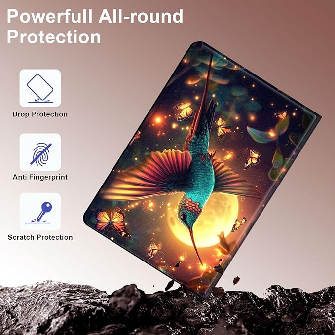 Case for Samsung Galaxy Tab S10 Plus/ S9 FE Plus/ S9 Plus 5G Tablet 12.4'', Slim PU Leather Stand Cover with Auto Wake/Sleep, Multi-Angle Viewing & Shockproof, Colorful Hummingbird