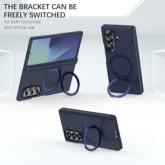 360° Rotatable Stand for Samsung Galaxy Z Fold 7 Case,Compatible with MagSafe, 16FT Mil-Grade Shockproof for Z Fold 7 Case 6.5"，Blue